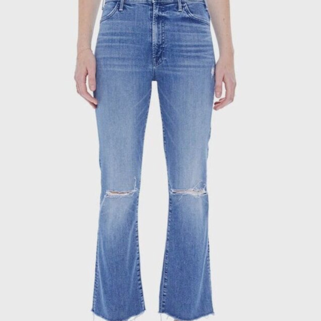 Mother Medium Blue Distressed Flare Jeans